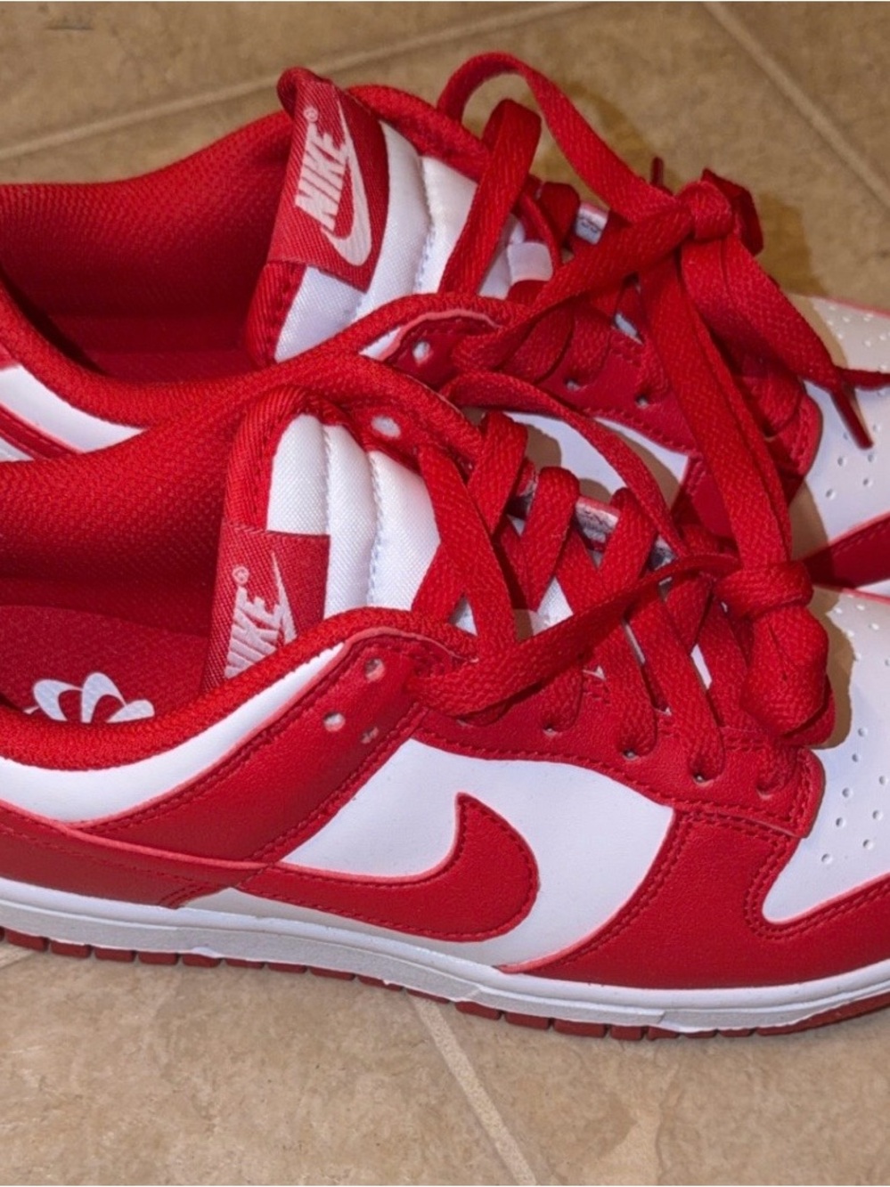 Nike Women Red and White Low-Top Sneakers with Classic Swoosh